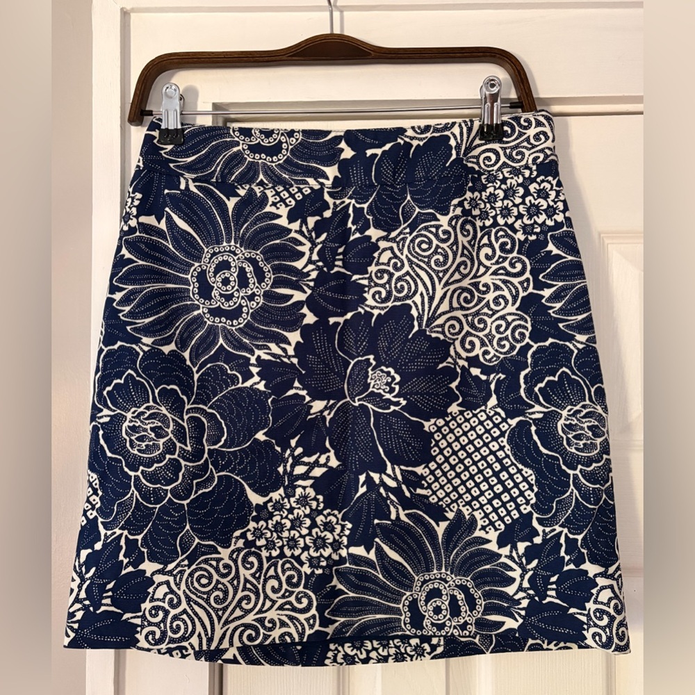 Talbots Navy and White Floral Pencil Skirt Stretch Cotton Sizeβ 2 EUC